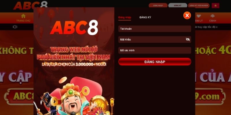 Thực hiện đăng nhập để rút tiền ABC8